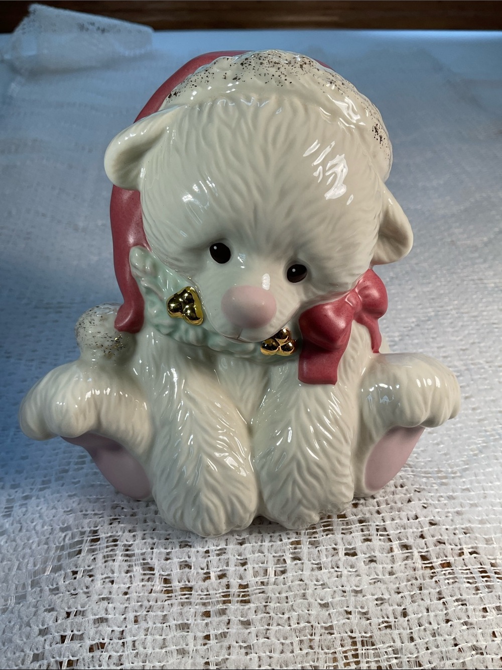 Vintage Lenox Ivory Porcelain Polar Bear Cub with Santa Hat